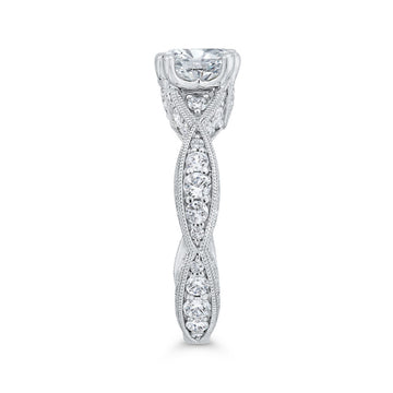 Cushion Cut Diamond Criss-Cross Engagement Ring in 14K White Gold (Semi-Mount)